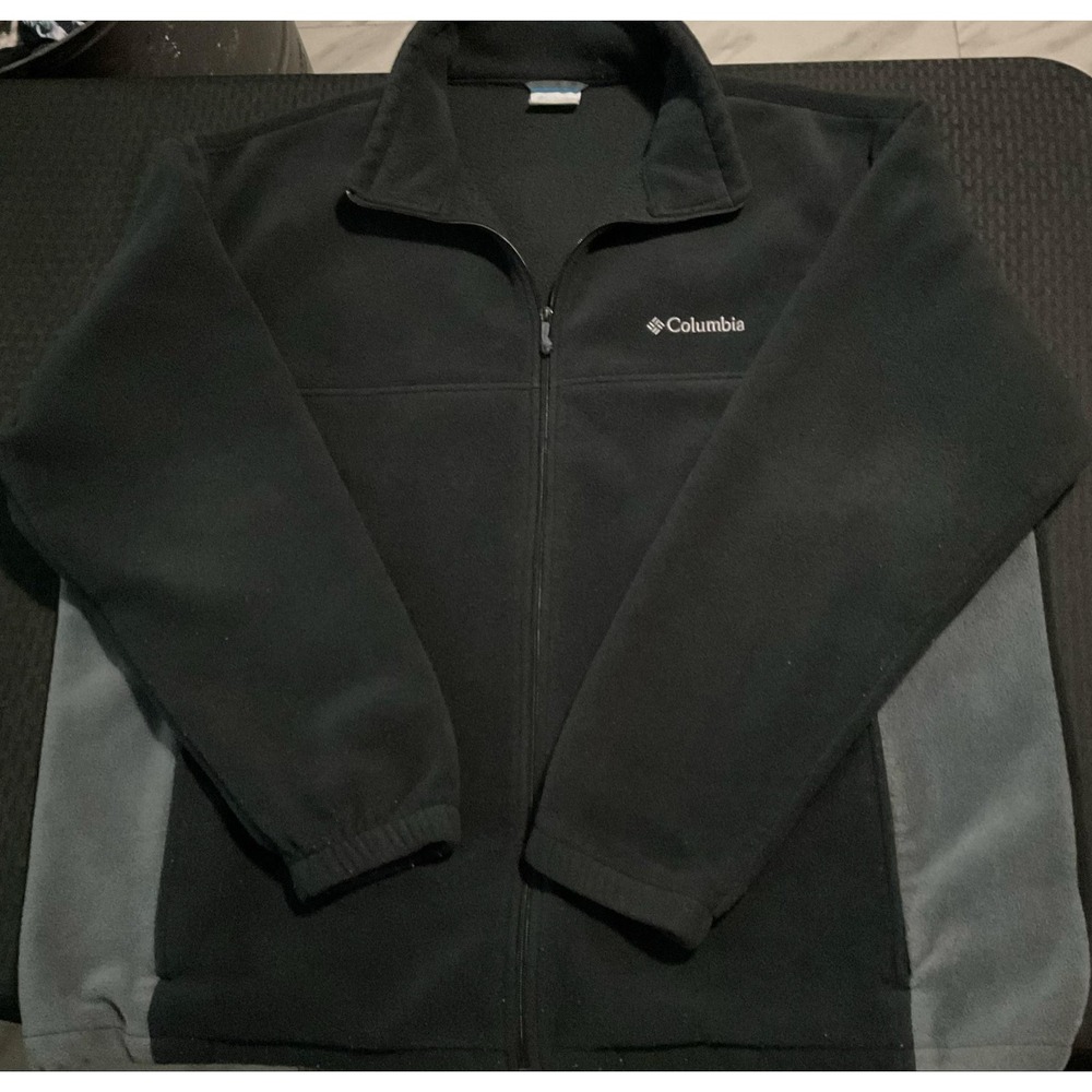 Columbia Jacket Mens 2XL Black Gray Fleece Full Zip Pockets Windbreaker Outdoor